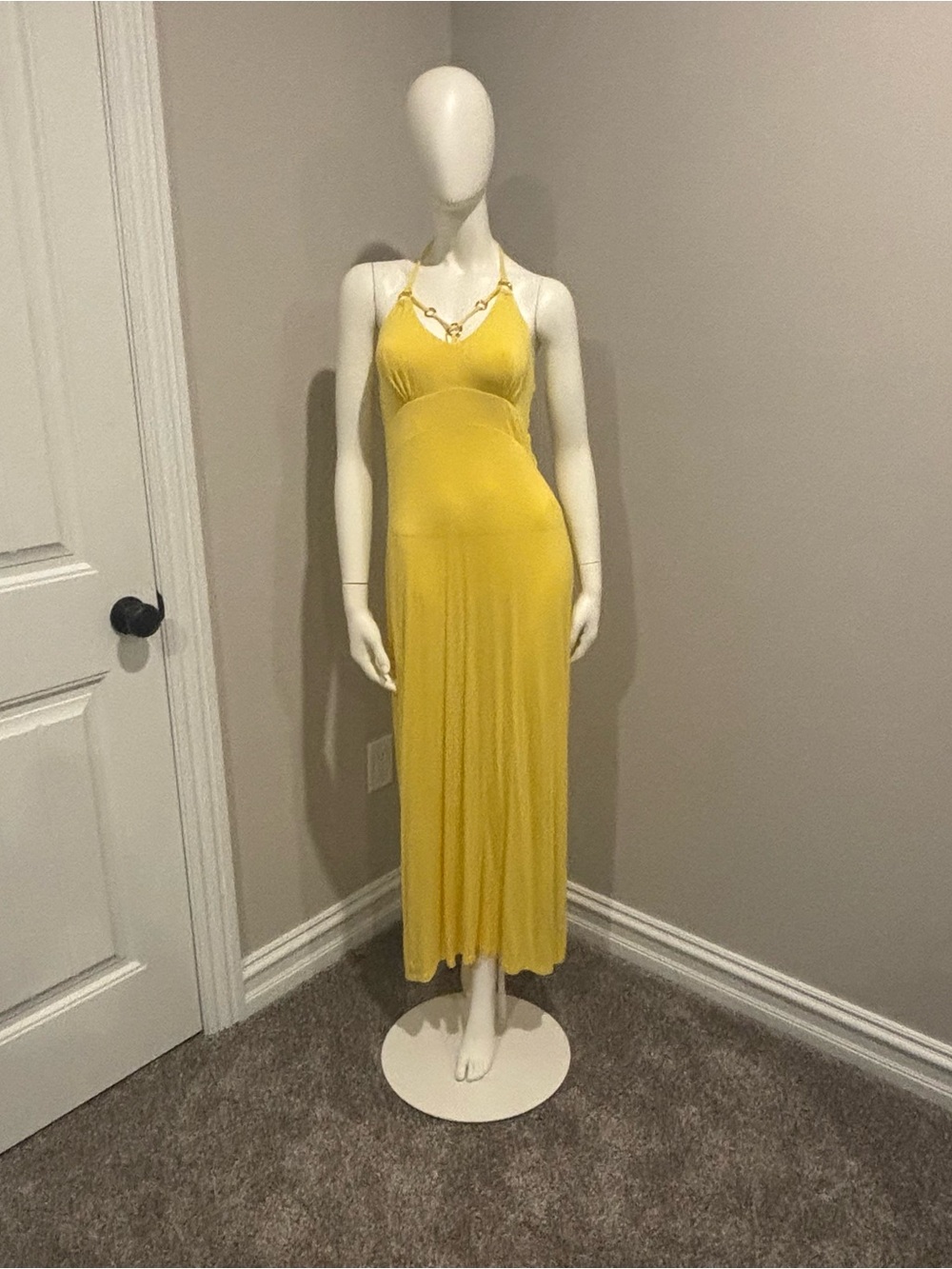 Venus Yellow Halter Maxi Dress with Chain Detail